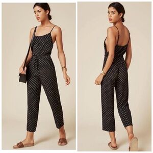 Reformation Black Printed Spaghetti-Strap Cropped Jumpsuit